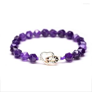 Braccialetti con ciondoli Moda 8MM Perline di ametista sfaccettata viola naturale per le donne Fermagli in rame a forma di cuore Chiusura con zirconi cubici LoveCharm Inte