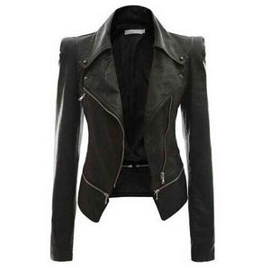 2020 frühling Frauen kunstleder Jacke Gothic moto jacke Reißverschlüsse langarm Goth Weibliche PU Faux Jacken L220728