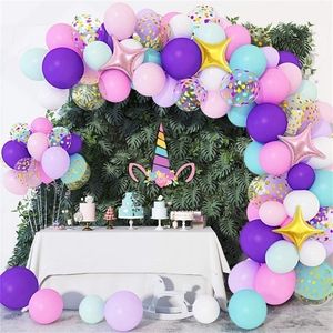 136PCs Unicorn Ballong Arch 1st Birthday Party Decorations Kids Globo Baby Shower Girl Uppblåsbara Latex Ballonger Garland Kit 220329