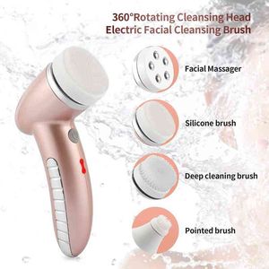 4-i-1 Electric Facial Massage Roller Cleaner Deep Pore Cleaning Silicone Brush Blackhead Makeup Remover Rolling Massager Spa 220514