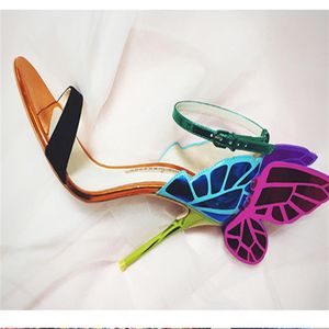 -Sophia Webster Chiara butterfly leather sandals blue multi leather shoes blue shoes heeled sandals summer genuine leather192n