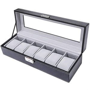 6 rutnät Watch Box Pu Leather Grey eller Beige Inner Case Boxes Storage Holder Organizer Smyckes Display Gift 220428