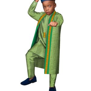 Bintarealwax New African Kids Roupas Conjunto de manga longa Cardigan Robe + Calça BONS Tradição Tradição Casual Casual Conjuntos de roupas personalizados wyt640