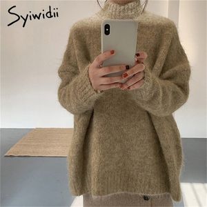 Syiwidii ​​Mohair överdimensionerade tröja kvinnor turtleneck plus storlek koreansk topp pullover mode stickad tröja vinterkläder kvinnor 201225