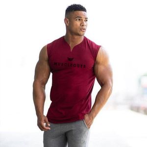 Men's Tank Tops Brand Gym Clothing Mens V Neck Compression Vest Fitness Top Cotton Bodybuilding Stringer Tanktop Workout Sleeveless Shirt