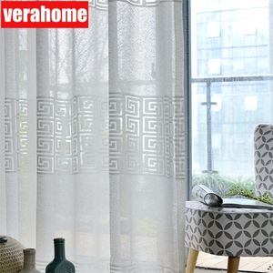 Modern White tulle curtains for living room bedroom geometric sheers curtain drapes for windows 220511
