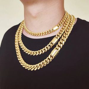 Cuban Link Chain Necklace Bracelet Set 18K Gold Plated Stainless Steel Design Spring Buckle