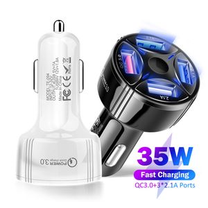 TE-094 4 Port USB Araç Şarj Cihazı QC3.0 Hızlı Şarj Cihazı Kararlı Akım Çıkışı LED Işık Dört Otomobil Cep Telefonu Şarj Cihazları