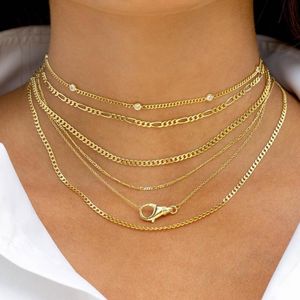 Chokers 100% 925 Sterling Silver Multi Layers Sex Necklaces 2MM Cuban Chain Gold Plated Fashion Christmas Gifts Bracelets Women JewelryChoke