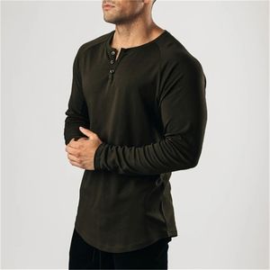 Sportowa koszulka siłownia odzież fitness t shirt mężczyźni moda przedłużyć hip hop jesień z długim rękawem t-shirt bawełniany kulturystyka mięśni tshirt 220325