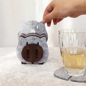 Lovely Piggy ers Walnut and Felt Placemat Perfect Combination for MugTea Coffee Cup 8pcsset Home Decor Y200328