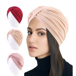 Yumuşak Elastik Saç Bant Düğümlü Türban Kapakları Moda Kadınlar Kemo Cap Müslüman Hijabs Hat Headwrap Ev Saç Dışı Bonnet Nightcap