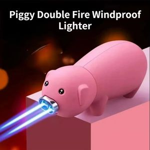 2024 Cute Piggy Butane Windproof Lighter Torch | 2 Jet Turbine Personality Inflated Fun Gadgets Bar