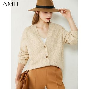 AMII minimalism Autumn Winter Sweaters for Women Fashion Vneck Full Sleeve Loose Cardigan Female Cardigan Tops 12030481 201222