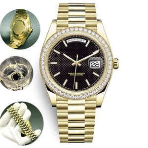 Clássico preto grade diamante relógio masculino relógios de luxo 41mm mecânico automático aço inoxidável relógio de pulso calendário perpétuo presidencial