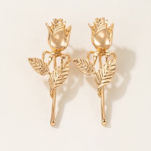 Dangle & Chandelier 2022 Lovely Rose Flowers Drop Earrings for Women Romantic Gold Alloy Metal Dangle Earrings Wedding Jewelry