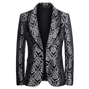 Мужские костюмы Blazers Floral Jacquard Mens Blazer Jupt Jupt Single Button Wedding Groom Prom Slim Tuxedo Party Singer Costume Homm