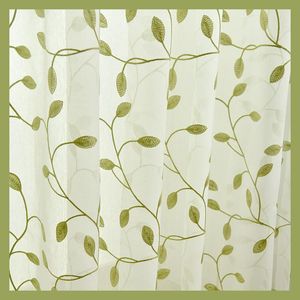 Zasłony zasłony eleganckie markę japońskie haftowane zielone liście czyste zasłony tiulowe do sypialni salon gold kitchencurtain