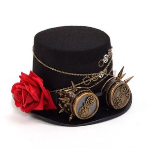 Basker goth hattar steampunk topp hatt unisex kvinnor män vintage gotiska skyddsglasögon cosplay partyberets