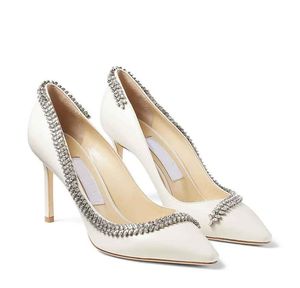 Mode Hochzeit Braut Romy Sandalen Schuhe Nappaleder spitze Zehen Damen Pumps mit Kristallverzierung High Heels mit Box