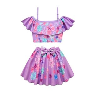 Encantos Swimsuit For Teen Girl Set Summer Kid Sling Top+Bow Skirt 2PC Outfit Children Print Cartoon Swimwear Clothes 220425