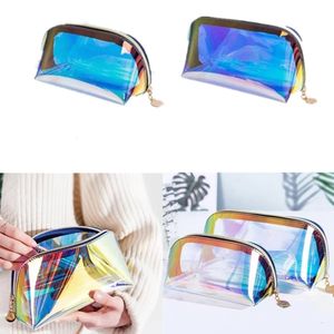 Waterproof Holographic Makeup Bags Organizer Large Capacity Iridescent Cosmetic Bag Pouch Clear Toiletry Portable Glitter Pencil Case Travel Handbag