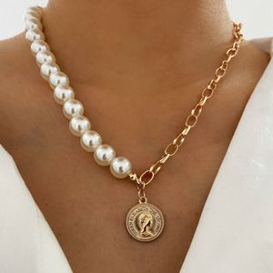 Fashion Pearl Chain Pendant Necklace Women Gold Color OT Clasp Stainless Steel Bead For Women Party Jewelry Gift