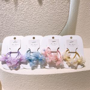 1 Pair New Fashion Sweet Girl Ponytail Hair Accessories Children's Cute Beautiful Mesh Love Flower Bow Rubber Band Hair Rope
