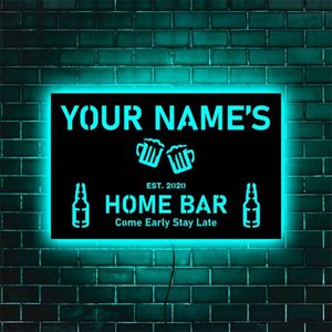 Benutzerdefinierter Name Home Bar Schilder Neonwandlampe Personalisiertes LED-USB-Nachtlicht aus Holz für Bierkneipe Neonschild Heimdekoration LT0129 220623