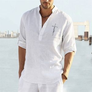 Puimentiua Mens ShortSleeved Tshirt Cotton and Linen Casual Mens Tshirt Shirt Male Breathable Solid Letter Print Shirt 220615