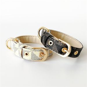 Classic Plaid Pattern Dog Collars Harness and Leash set Designer PU Leather Dog Collar Snake Skin Pet Leashes Small Medium Large Dogs 5943