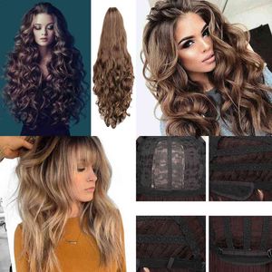 24" Natural Full Wigs Hair Long Wavy Synthetic Heat Resistant Brown Wig for Women and Girls Cosplay Party Costume 220622