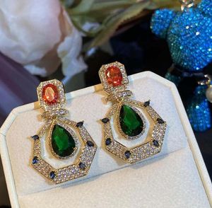Dangle & Chandelier Yellow-green Irregular Full Rhinstone Exquisite Earrings Luxury Vintage Royal Court Gorgeous Ladies Banquet Ear JewelryD