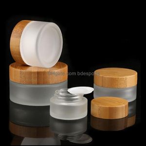 Butelki pakowania Office Business Industrial Bamboo Cap Frosted Glass Cream Okrągłe kosmetyczne słoiki ręczne butelka do twarzy 15G-30G-50G słoik z