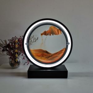 USB LED Hourglass Table Lamp Craft Quicks and 3D Natural Landscape Flowing Sand Dimable Moving Hourglass Night Light Light