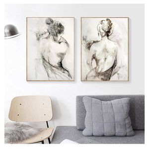 絵画黒い白いポスターとキャンバスの抽象絵画抽象像リビングルーム北欧の家の装飾ヴィンテージセクシーな女性バックオイルペインティングペインティ