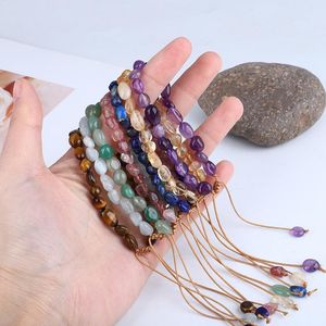 Charm Bracelets Reik Healing Natural Crystal Stone Bracelet Irregular Rock Gravel Amethyst Pink Quartz Weave BraceletsCharm