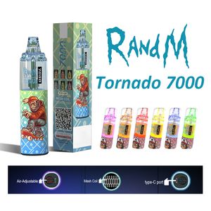 Original RandM tornado 7000 puffs Disposable E cigarette Type-C rechargeable vapes R and M 7000puffs with Mesh Coil inside Core-oil separated