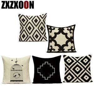 Pillow Case Nordic Style Black White Geometric Wave Stripe Moon Birds Cage Polyester Sofa Home Decoration Cushion Cover for Living Room 220623