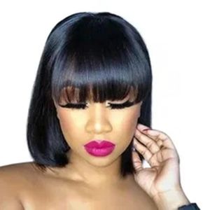 Human Hair Wigs Straight Short Bob Wig with Bang Pixie Cut Brazilian Remy full Machine Made Wig