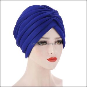 Beanie/skl kepsar hattar hattar halsdukar handskar modetillbehör 2021 muslimsk elastisk rufs bomull turban hatt cancer kemo mössa mössa headwrwr