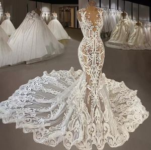 Sexy 2022 Lace Mermaid Wedding Dresses real material Bridal Gowns Jewel Neck Appliqued Country boho beach Vestidos De Novia