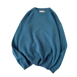 Herrtröjor män tröja o-hals retro pullover smal löst ren färg stickad avslappnad långärmad personlighet Han Edition Top tröja