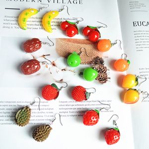 Korea Lovely Fruit Dangle Earrings For Women Creative Fresh Durian Green Apple Peach Strawberry Drop Earrings Funny Party Jewelry Gift