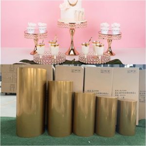 10st bröllopsdekoration Grand Event Födelsedag Bakgrods Metal Rack Stand Cake Holderpillar Cylinder Pedestal för Party Hotel Bar Cake Shop Flower Dessert Decor