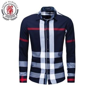 Casual Vertical Plaid Shirts Mens Chemise Homme Men's Shirt Long Sleeve Slim Fit 100% Cotton 199 220323