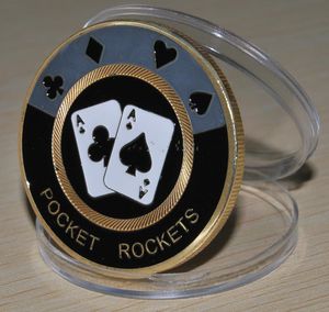 Geschenk POCKET ROCKETS Goldfarbe Poker Card Guard Cover Brasiliens Poker Coin.cx