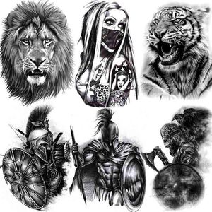 NXY Tillfällig tatuering Afrika Serengeti Lion Black Indian Warrior Vattentät Flash Klistermärke Tribal Mighty Tiger Tatoo Män Kvinnor 0330