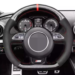 Black Genuine Leather Suede Car Steering Wheel Cover For Audi A5 A7 RS7 S7 SQ5 S6 S5 RS5 S4 RS4 S3 2012-2018 Car Accessories