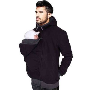 Baby Carrier Hoodies för Father Kangaroo Dad Men hoodie vinterkläder multifunktionella män jacka kappa spädbarn tröjor l220704